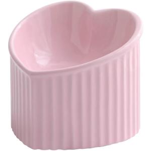 Pink Ceramic Raised Cat Bowls, Tilted Elevated Food or Water Bowls, Stress Free, Backflow Prevention, Dishwasher and Microwave Safe, Lead & Cadmium Free