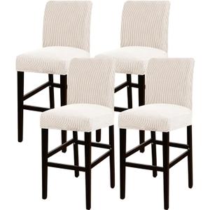 Turquoize Stretch Bar Stool Cover Counter Stool Pub Chair Slipcover for Dining Room Cafe Barstool Slipcover Removable Furniture Chair Seat Cover Jacquard with Elastic Bottom Set of 4, Ivory White