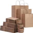 FACEBAG 90-Pack Brown Kraft Paper Bags with Handles Bulk, Assorted Sizes Gift BagsGroceryRetailPartyBirthdayShoppingBusinessGoodyCraftMerchandise Take Out Sacks