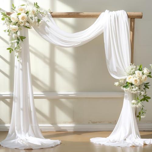 Wedding Arch Draping Fabric, 2 Panels 18FT White Sheer Backdrop Curtain Chiffon Fabric Drapery Voile Scarf Draping Panels for Wedding Archway Ceremony Curtain Valance Party Decoration