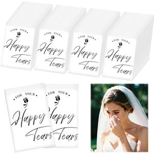 Ocmoiy 100 Pack Happy Tears Tissues for Wedding, 3 Ply Wedding Tissue Packs For Guests, Bulk Individual Facial Pocket Tissues for Wedding Party Favors Travel Graduation Celebration