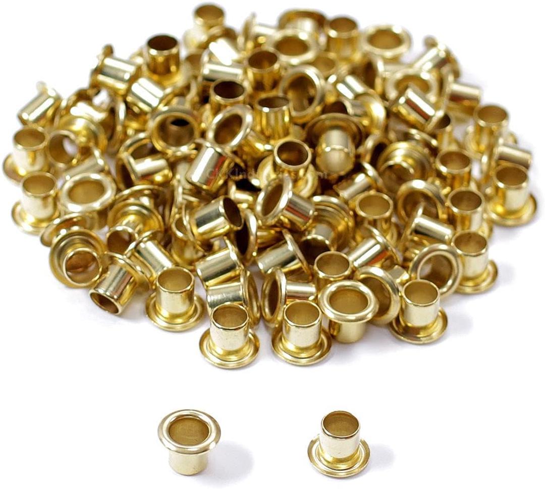[100 Pack] HolsterSmith Polished Brass Eyelets - (#8-8 Length) - (1/4 in. Diameter) - (USA Made) - Rivets for DIY Kydex Holsters, Leather Shoes, and Canvas Cloth