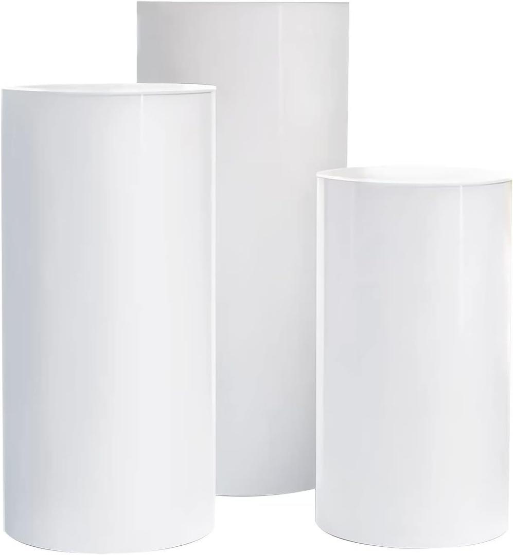 saun Round Cylinder Pedestal Display Plinths Pillars,White Iron Round Cylinder Pedestal Display, Plinths Pillars for DIY Wedding Party (3 Pcs)
