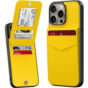 Bemal for iPhone 15 Pro Max Wallet Case, Built-in Card Holder, RFID Blocking, PU Leather Kickstand, Magnetic Closure, Durable Shockproof Phone Cover for Women and Men, 6.7", Yellow