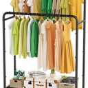 Simple Trending Clothing Clothes Rack Double Rods with Wheels, Rolling Metal Garment Rack for Hanging, Black