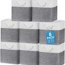 meekoo 8 Pack Collapsible Storage Bins Fabric Storage Bins Polyester Fabric Baskets with Handles Linen Closet Organizer for Shelf Home Closet Towels Toys(12 x 12 x 12 in,Gray White)