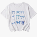 RoseSeek Girl's Bow Graphic Tees Crew Neck Short Sleeve Summer T Shirts Preppy Cute Clothes for Girls Solid White 12Y