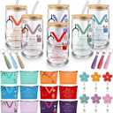 4 Pcs CNA Week Appreciation Gifts Set 16 oz Glass Cup with Lid Makeup Bag Keychain Badge Reel Happy CNA Week Party for Medical Assistant Nursing Student(24 Pcs,Multicolor,Stethoscope)