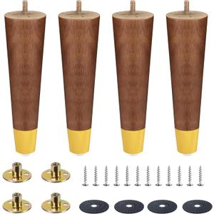 Furniture Legs Set of 4, Solid Rubber Wood Replacement Legs for Couch, Sofa, Bed, Cabinet & Ottoman (Walnut, 8")