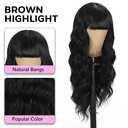 Black Wig with Bangs Curly wavy Wig for Women Long Natural Black 