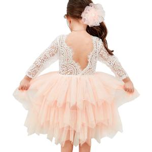 Topmaker Flower Girl Dress for Toddler Baby Girls,Lace Tulle Princess Dress for Wedding, Birthday Party, Photoshoot, Formal Events,Special Occasion (1T, Sleeve-Pink)