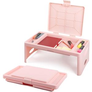 Loddie Doddie Folding Lap Desk - Blush, Plastic & Steel - Sturdy Car Seat Tray for Kids Travel - Lap Desk with Storage Pocket & Accessory Trays - Fits Most Laptops as Laptop Bed Table