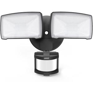 LEPOWER LED Security Lights Motion Sensor Light Outdoor, 30W 3200LM Motion Security Light, 5500K, IP65 Waterproof, 2 Head Motion Detector Flood Light for Garage, Yard, Porch, Black (Not Solar Powered)