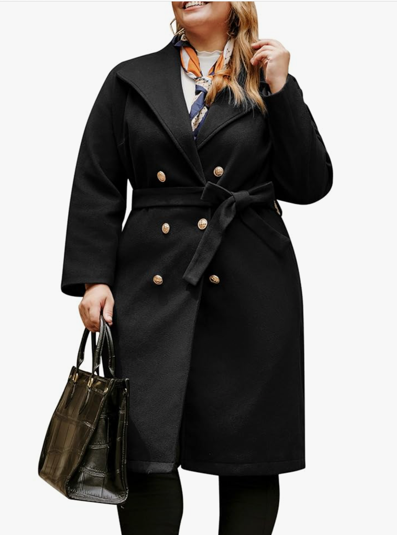 Hanna Nikole Women's Plus Size Wool Dress Coat Double Breasted Pea Coats Long Trench Coat 16 W
