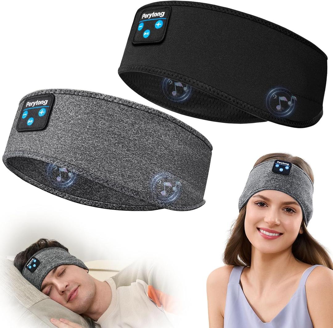 Perytong 2 Pack Sleep Headphones, Sleeping Headphones | Bluetooth Headband with Ultra-Thin HD Stereo Speaker, Wireless Headphone for Sports, Insomnia, Yoga, Air Travel, Meditation (DarkBlackGray)