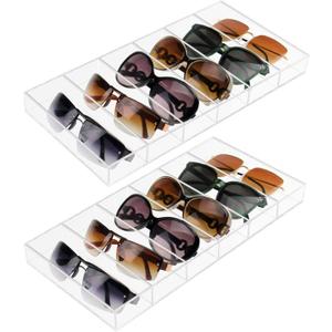 Weiai Acrylic Sunglass Organizer, Eyeglass Case Storage with 6 Slots for Multiple Glasses, Clear