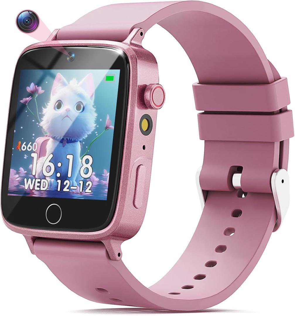 Kids Watch for Girls 4 5 6 7 8 9 10 Years Old Gifts, Smart Watch for Kids with 26 Puzzle Games, HD Touch Screen, Flashlight, Learn Cards, Audiobook, Toddler Toys Christmas Birthday Gifts (Pink)