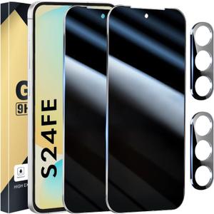 2+2 Pack Privacy Screen Protector Compatible with Galaxy S24 FE 5G - 2 Tempered Film + 2 Camera Lens Glass - High Clarity - Bubble Free - Anti-Spy Protection - Anti-Shatter