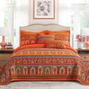 VAPUTAR Quilt California King Size Bedding Set - Cotton California King Quilt (108 * 118 Inch) - Boho Lightweight Reversible Oversized Bedspread for Farmhouse Bedroom (Red/Orange), 3 Pieces