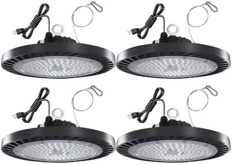 UFO LED High Bay Light,200W 22000LM,Commercial Bay Lighting Fixture 6500K,High Bay Led Lighting with US Plug,UFO LED Lights for Warehouse Workshop Factory Gym Garage Barn(4 Pack)