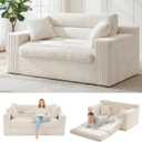Convertible Sofa Bed, Pull Out Boneless Couch Loveseat Floor Sofa Bed with Pillows, 2-Seater Folding Sofa Loveseat Boneless Couch for Living Room, Bedroom, Apartment, Office (Beige)