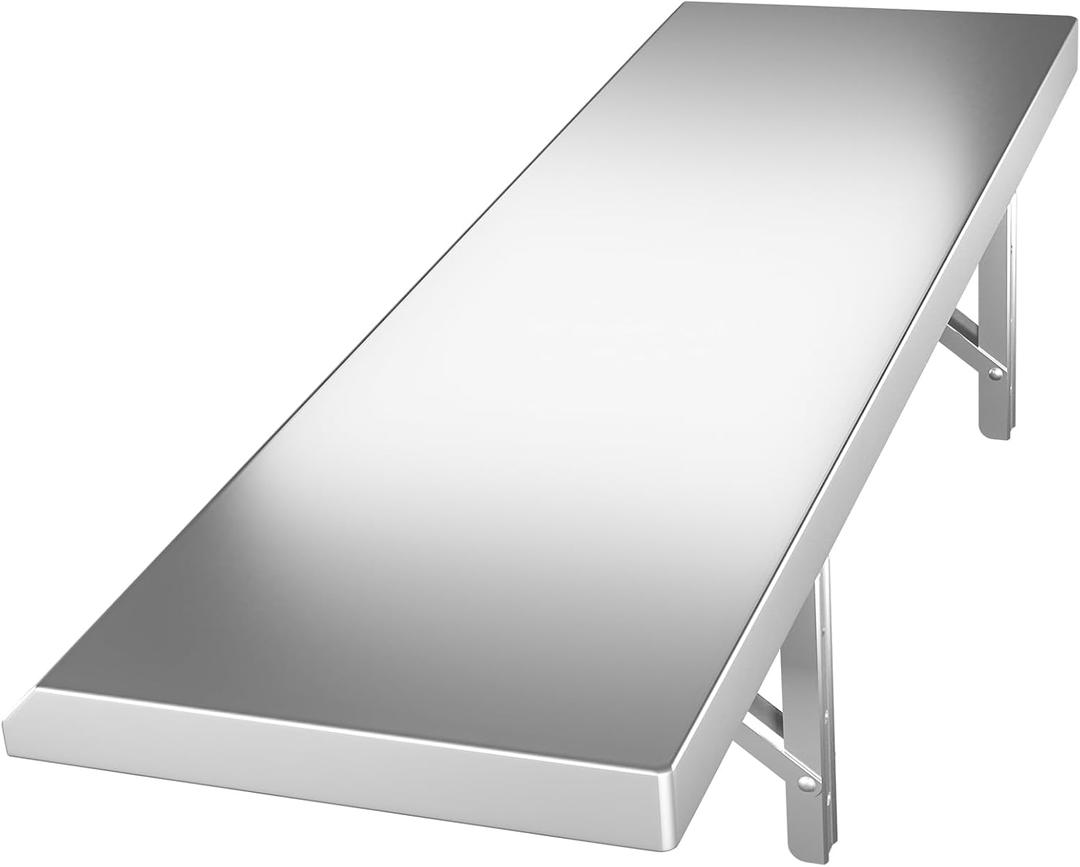 Stainless Steel Folding Concession Shelf - Commercial Concession Serving Shelf 36" x 12" - Drop Down Serving Stand for Food Trucks, Restaurant Windows & Bars