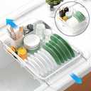Kitsure Dish Drying Rack for Kitchen Counter, Stainless Steel Sink Organization and Storage Essentials with Cutlery Holder, Home and Appartment Decor, 12''W x 15''~23''L, White