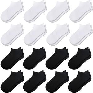 Comfoex 16 Pairs Boys Girls Socks Ankle Low Cut Athletic Cushioned Socks For Kids 4-6 6-8 8-10 Years Old