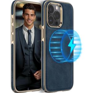 LOHASIC for iPhone 15 Pro Phone Case Compatible with MagSafe, Classic Leather Slim Luxury Business PU Non-Slip Grip Shockproof Bumper Rugged Protective Cover Magnetic Case for iPhone 15Pro 6.1" - Blue