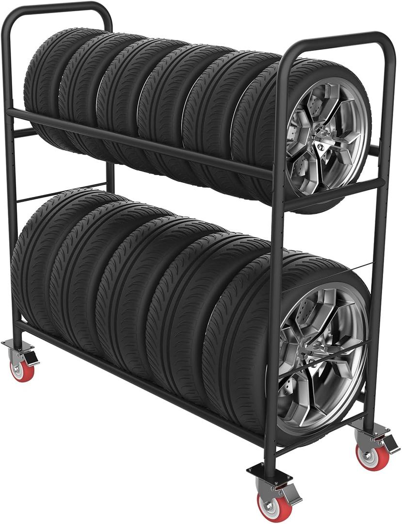TONGMO Tire Storage Rack with Protective Cover - Adjustable Metal Tire Rack for Indoor/Outdoor Use - 58" H x 55.5" W x 17.5" D (55in)