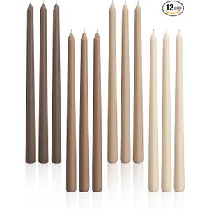 Viyffo Taper Candles 12 Inch 6 Pack Brown, 9 Hour Burn Unscented Dripless & Smokeless Long Candlesticks for Wedding, Dinner & Home Decor