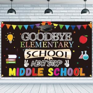 Goodbye Elementary School Next Stop Middle School Backdrop Banner 73 x 43 Inch Large Size Primary School Graduation Background Banner Party Decorations Congrats Grad Photo Booth Props