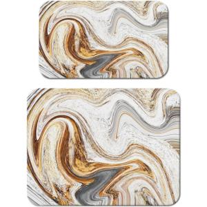 Dish Drying Mat for Kitchen Counter 2 Pack with Non-Slip Rubber Backing - Heat-Resistant Absorbent Coffee Bar Mat, Dish Rack Mat, Marble Texture Dish Drying Mats 18x24+19.5x12 inch