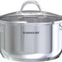 SUNHOUSE Stainless Steel Stock Pot - 7 Quart Heavy-Duty Induction Cooking Pot with Visible Lid for Pasta, Soup, Spaghetti - Nonstick Thick-Bottom Deep Stockpot for Canning, Boiling, and Simmering