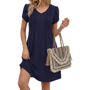 Zeagoo Summer Dresses for Women Casual A Line Dress 2026 V Neck Short Dresses Floral Sundress Pleated Boho Dress (M)
