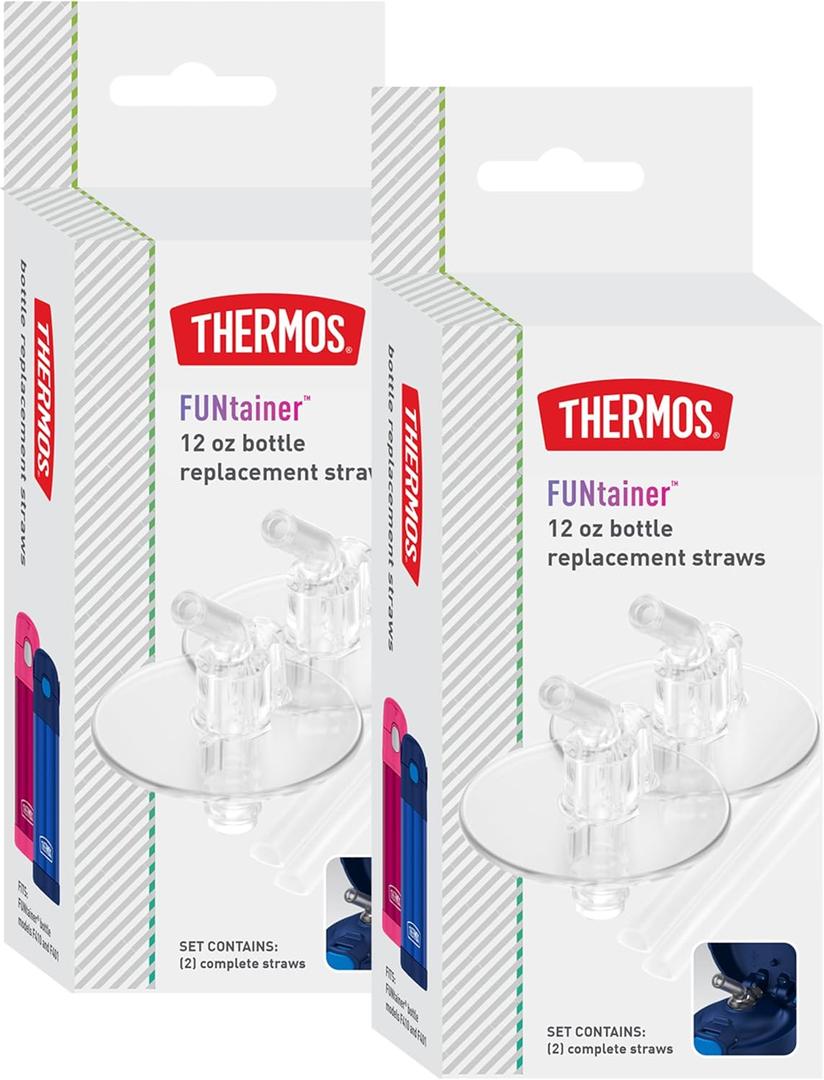 THERMOS FUNtainer 12 Ounce Insulated Kids Water Bottle Replacement Straws, 4 Straws (Clear)