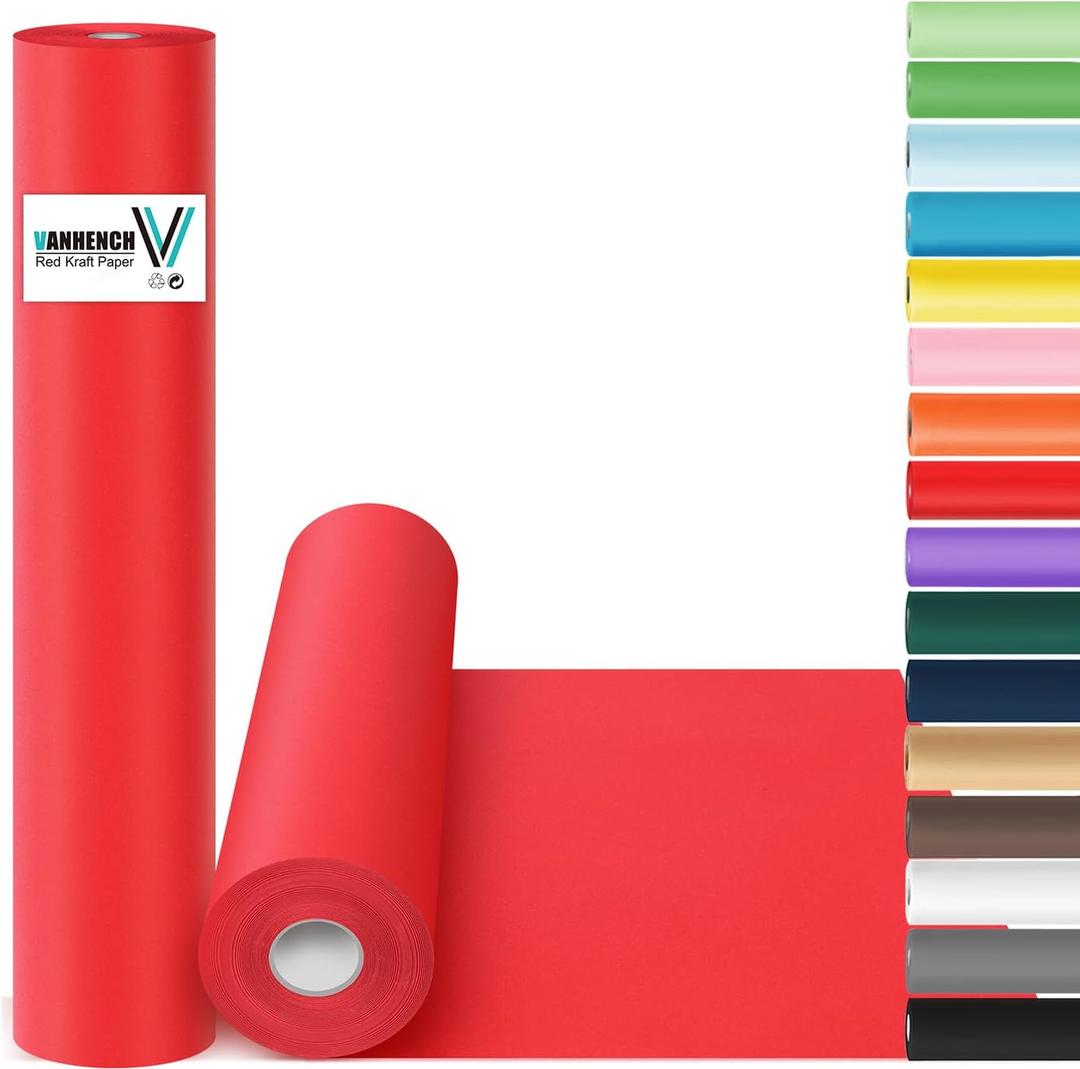Vanhench Red Wrapping Paper Roll 17.5" x 760" (63') for Women Men Kids Girls, Solid Color Art Kraft Craft for Christmas, Wedding, Birthday, Mothers Day Gifts, Bouquet Flower Poster Bulletin Board