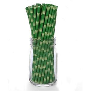 Bamboo Print Biodegradable Drinking Paper Straws for Party Box of 100