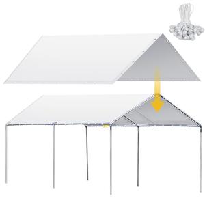 Wesnoy 10 x 20 ft Heavy Duty Carport Canopy Waterproof Garage Car Shelter Tarp Tent for Car Canopy Replacement Cover with 50 Ball Bungees, Only Top Cover, Frame is Not Included