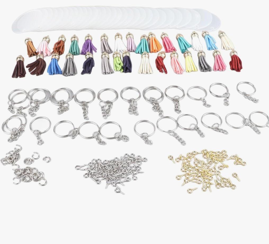 ANGGREK Acrylic Key Ring Kit, Acrylic Keychain Blank Kit 55pcs Gold Screw Eye Pins for Keychain