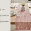 PurpleEssences Rust Chambray Table Runner with Fringes - 100% Cotton, 13x72 Inch - Rustic Farmhouse Table Décor, Reusable, Machine Washable for Dining Tables - Spring Easter Summer - Rust & H.White
