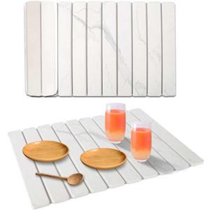 Stone Dish Drying Mat for Kitchen Counter, 24''×15'' Dishes Drying Matt Kitchen Counter, Absorbent Diatomaceous Earth Bath Quick Dry Mats for Tableware, Bottles and Cup(White Marble)