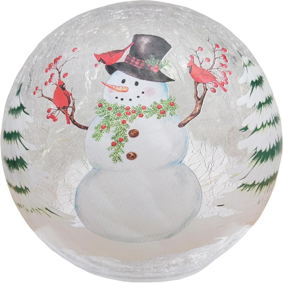 LED Glass Globe Lamps 5.9 Inch Ball Lights Christmas Supplies Cordless Table Sphere Lamp Orb Light for Bedroom Living-Room (1 Pack) (Snowman)