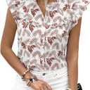 dowerme Womens Spring Tops 2026 Cute Ruffle Cap Sleeve V Neck Floral Boho Blouses Button Down Work Shirts Summer Outfits (White)