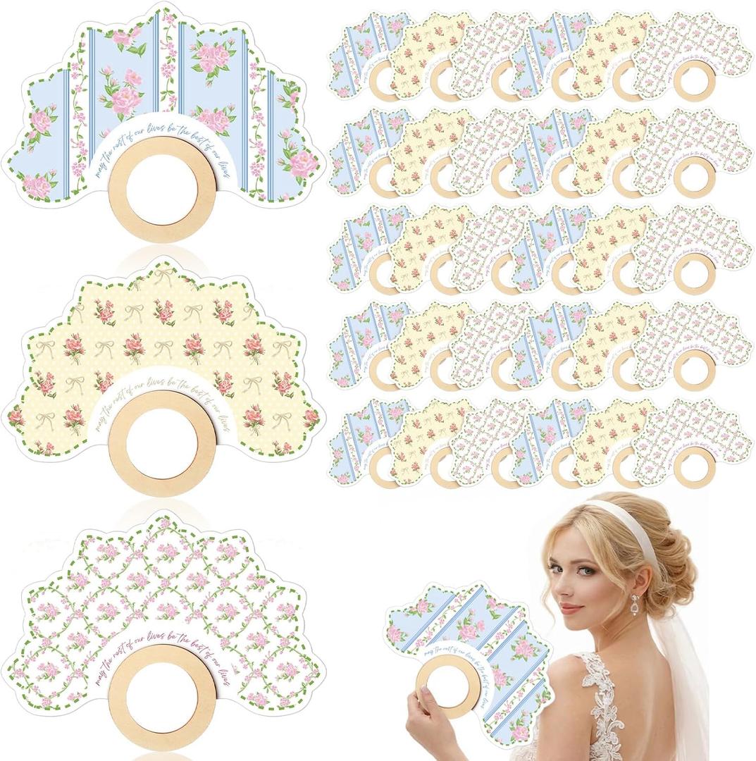 Yookeer 30 Pcs Wedding Party Favors for Guests Vintage Floral Hand Fans Bulk Bridal Shower Gift Fans for Wedding Tea Party