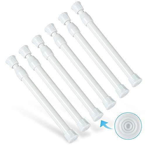 Goowin 6Pcs Tension Rod, Goowin Small Tension Rods for Windows, No Drilling Rustproof Spring Adjustable Short Rod for Wardrobe Bars, Bookcase (White, 7-11 inch)