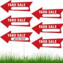 6 PCS Yard Sale Signs 14.4 x 5.6 Inches Yard Sale Arrows Sign with Stakes Double Sided Weatherproof Sale Sign for Outdoor Yard Sale Supplies Red and White
