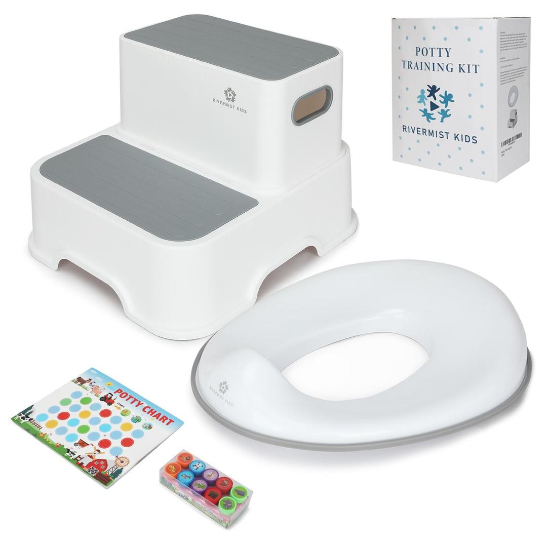 Complete 5-in-1 Potty Training Kit with Comfortable Toilet Seat, Non-Slip Step Stool, Interactive Reward Chart, Fun Stickers, and Parent Guide