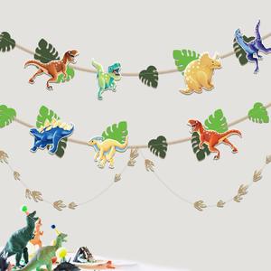 Cheerland Dinosaur Party Decorations Dino Garland Footprint Streamer Hanging Banner Palm Leaves String Wall Decor Backdrop for Kids Birthday Jurassic Theme Party Supplies