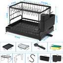 XLMYS Dish Drying Rack, 2 Tier Large Dish Drying Rack for Kitchen Counter with Drainboard Stainless Steel Dish Drainer for Dish/Knifes/Cup/Cutting Board, Black